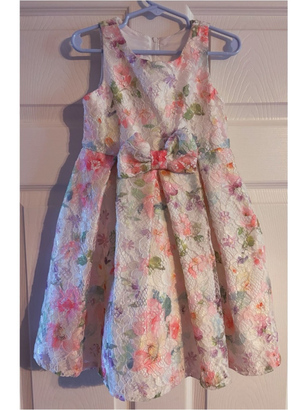 Bonnie Jean White Floral Lace Dress with Pastel Bow